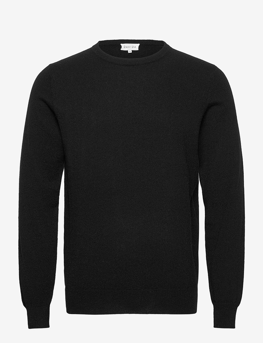 Davida Cashmere - Man O-neck Plain - rundhalsad - black - 1