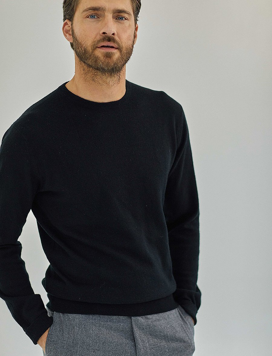 Davida Cashmere - Man O-neck Plain - rundhalsad - black - 0