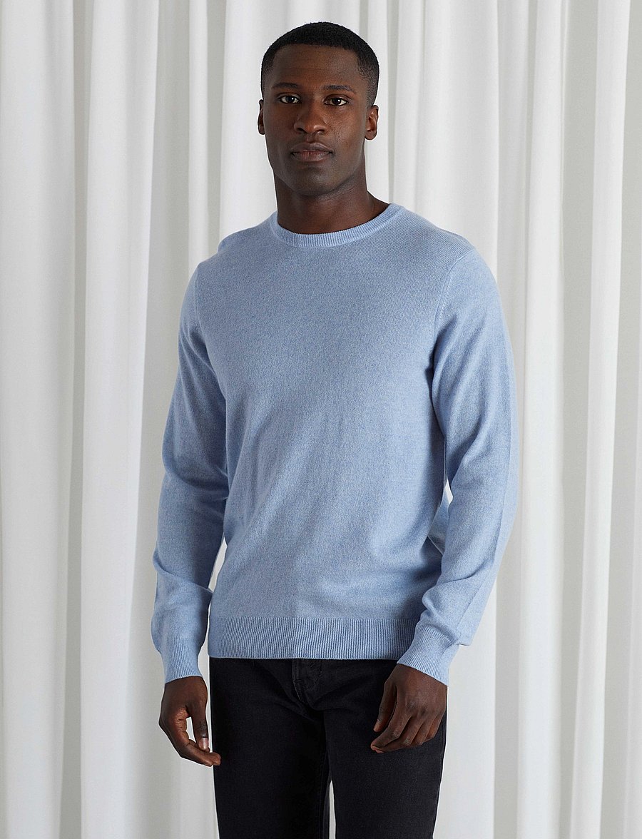 Davida Cashmere - Man O-neck Plain - Ümmarguse kaelusega kudumid - blue fog - 0
