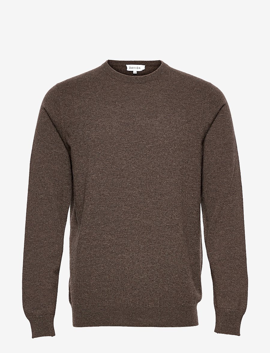 Davida Cashmere - Man O-neck Plain - rundhalsad - cacao - 0