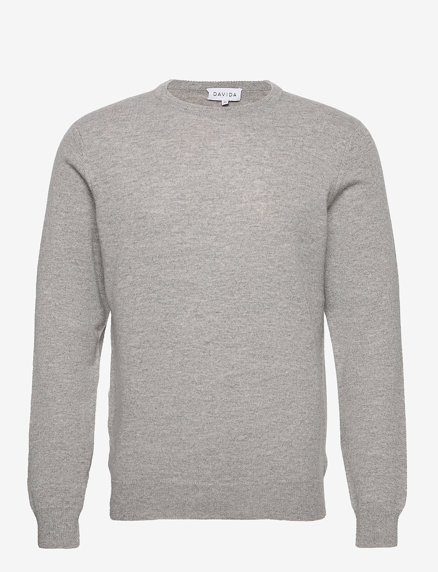 Davida Cashmere - Man O-neck Plain - rundhalsad - light grey - 1