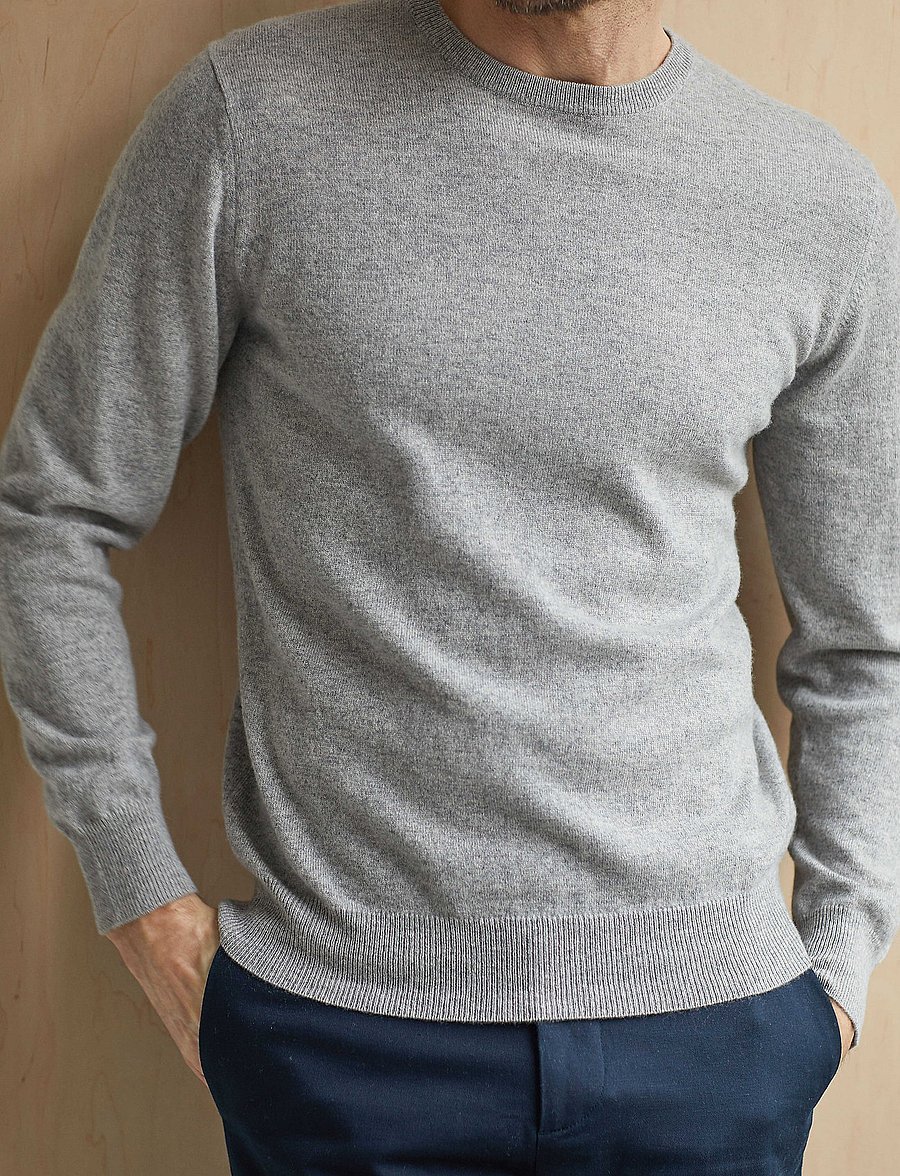 Davida Cashmere - Man O-neck Plain - rundhalsad - light grey - 0