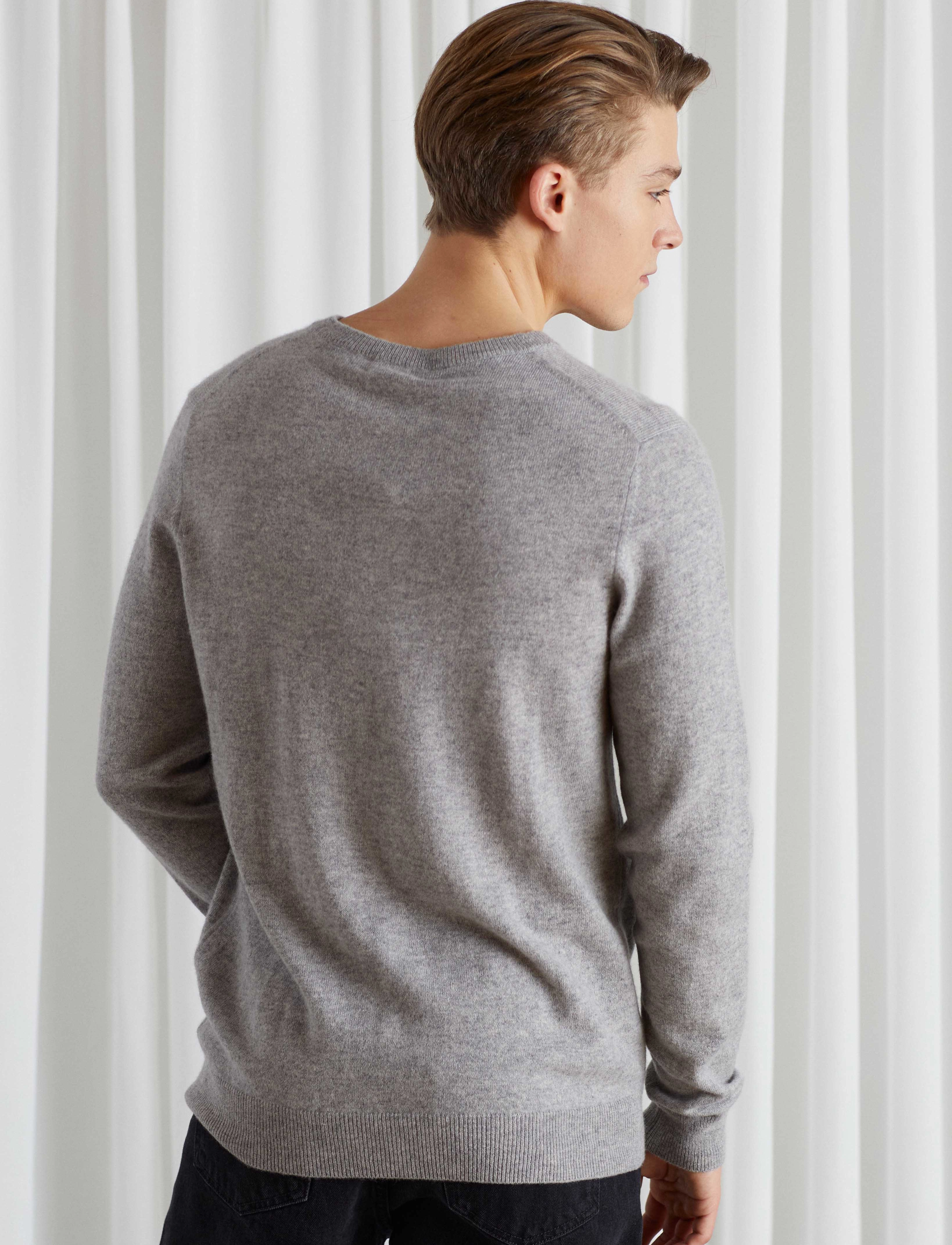 Davida Cashmere - Man O-neck Plain - strik - light grey - 3