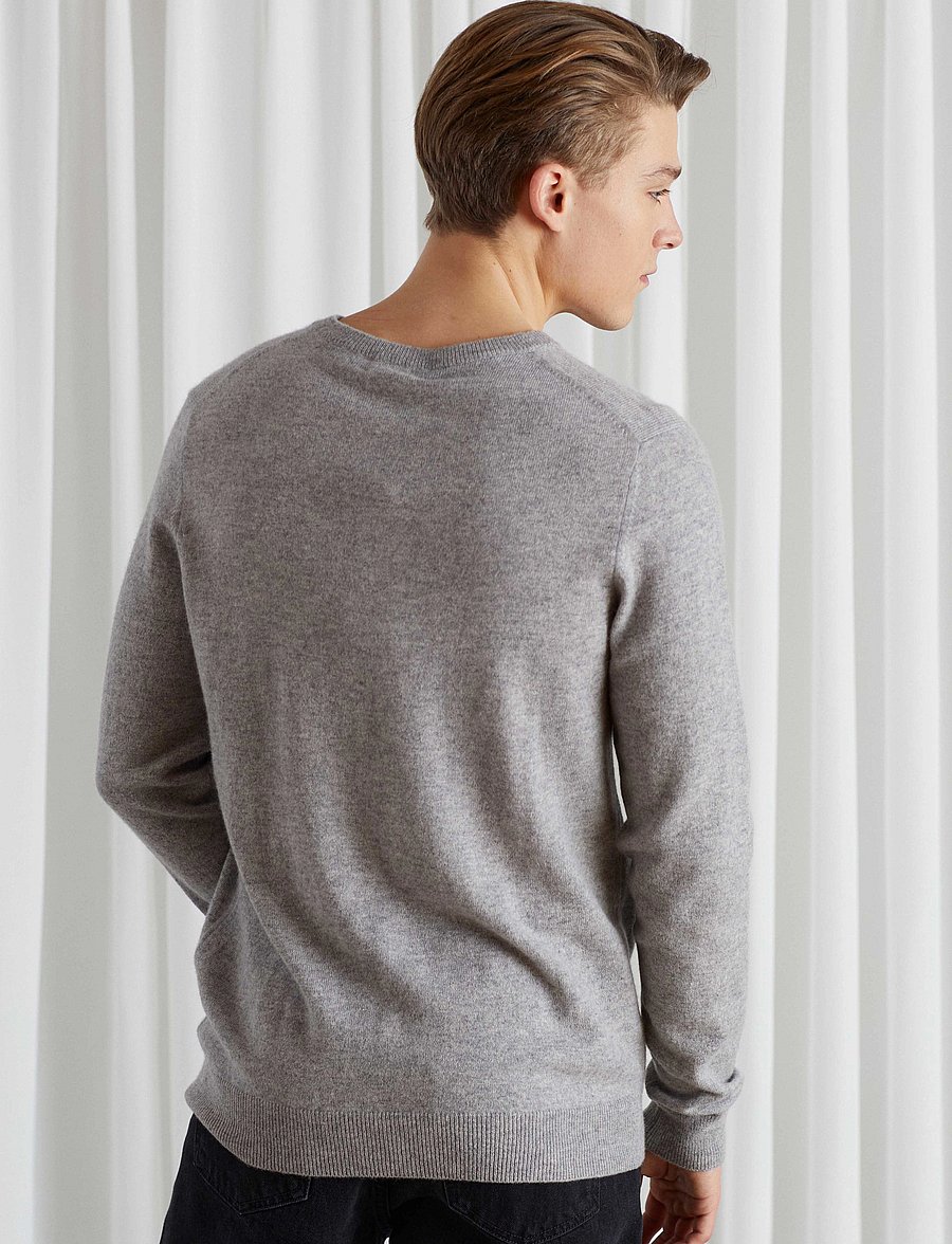 Davida Cashmere - Man O-neck Plain - rundhalsad - light grey - 3