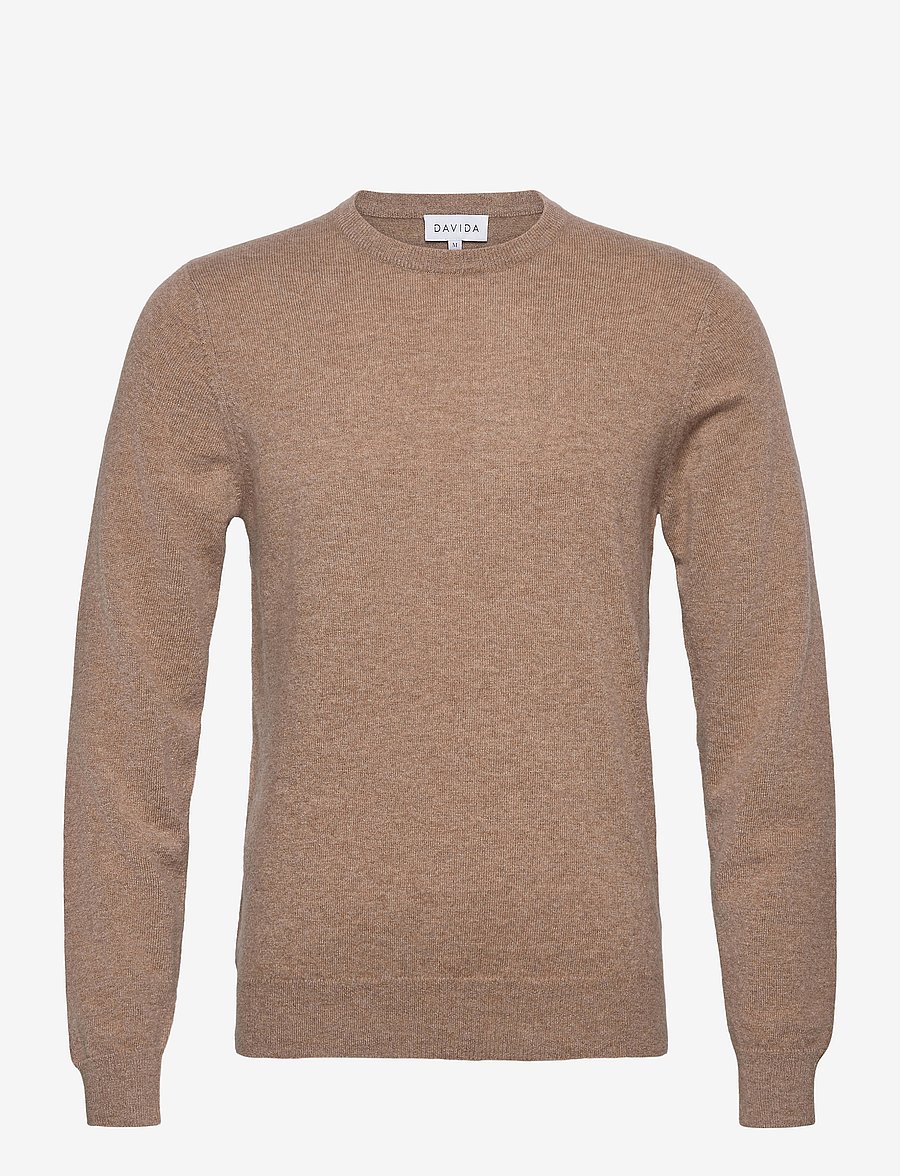 Davida Cashmere - Man O-neck Plain - knitted round necks - mink - 1