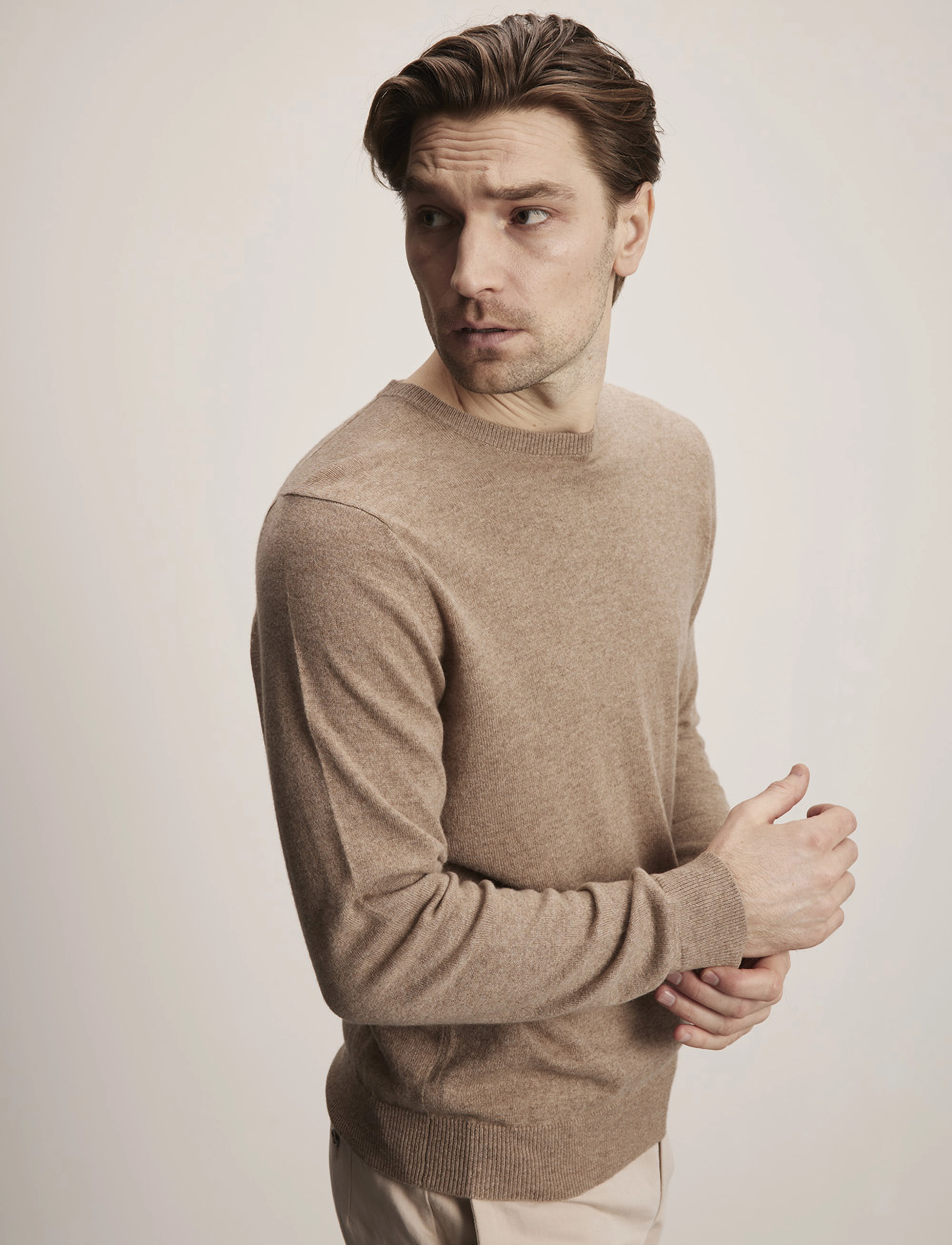 Davida Cashmere Man O-Neck Plain, XL, Knitwear, Braun - Round Necks, Männerswear
