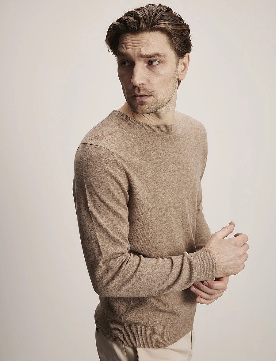 Davida Cashmere - Man O-neck Plain - knitted round necks - mink - 0