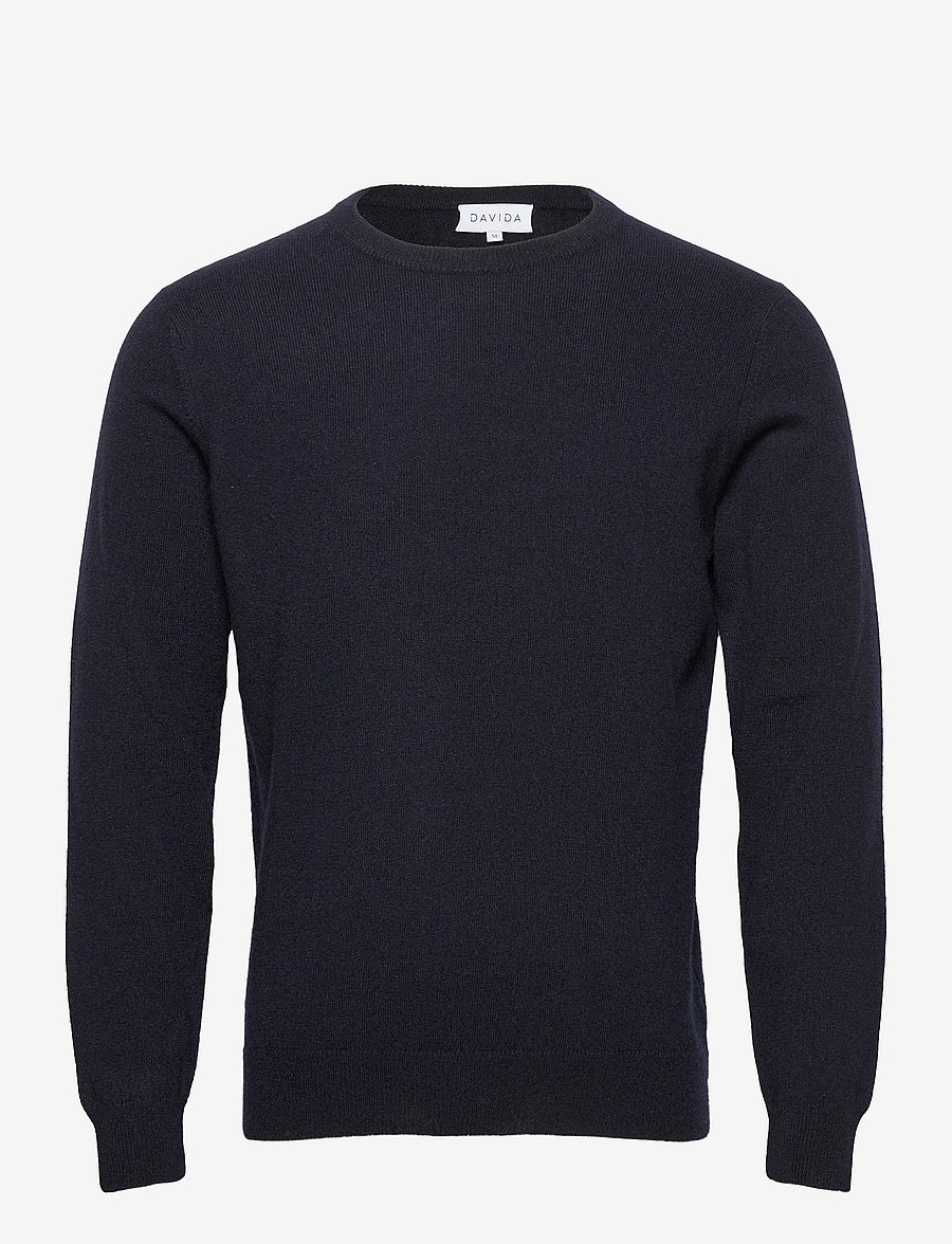 Davida Cashmere - Man O-neck Plain - rundhalsad - navy - 1