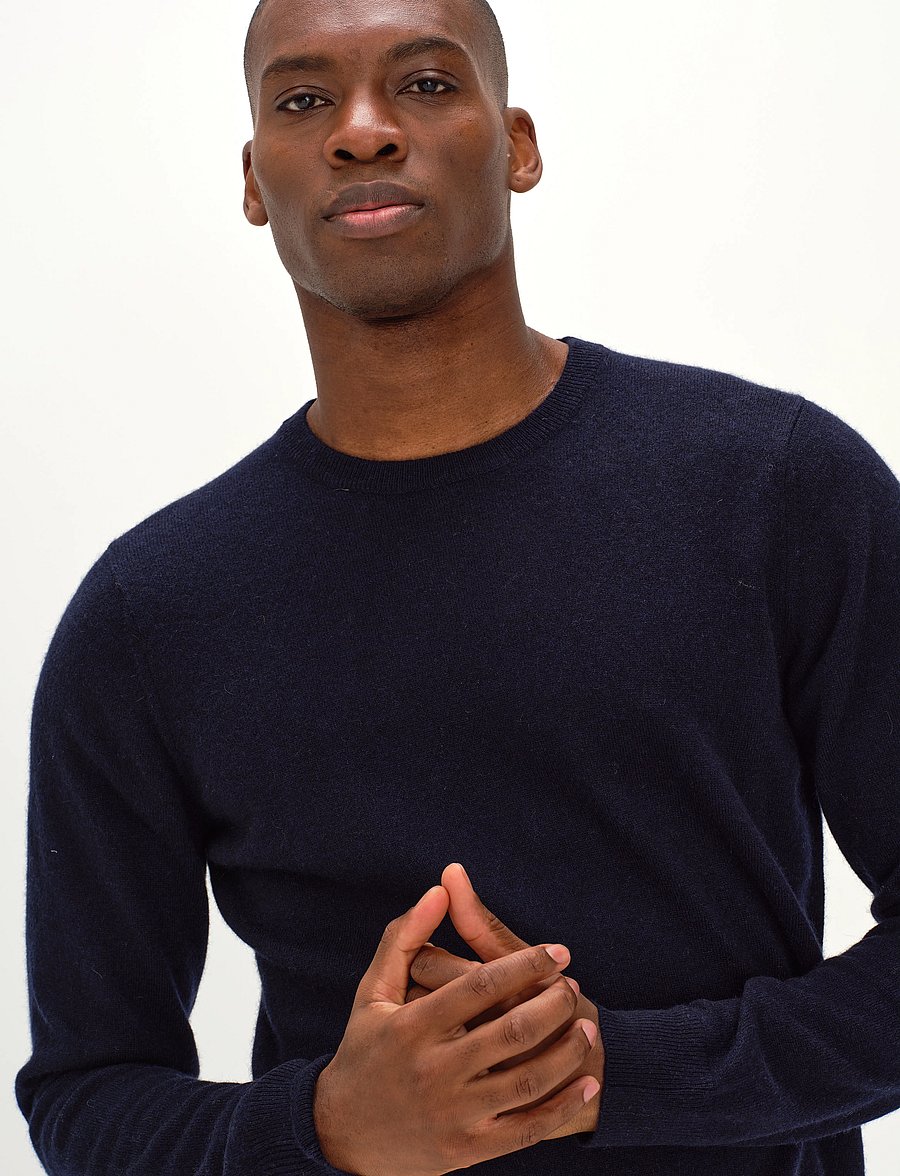 Davida Cashmere - Man O-neck Plain - rundhalsad - navy - 0