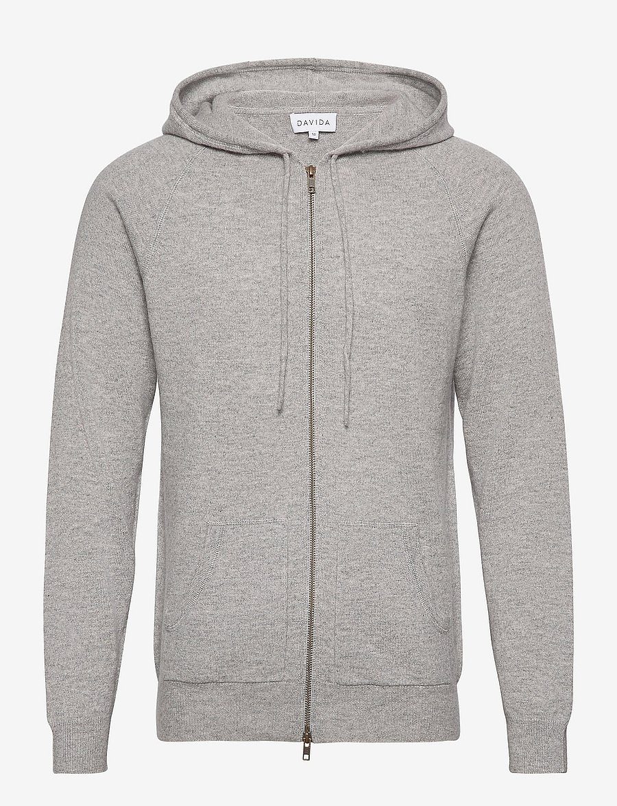 Davida Cashmere - Man Hood - pullover mit durchgehendem reißverschluss - light grey - 1
