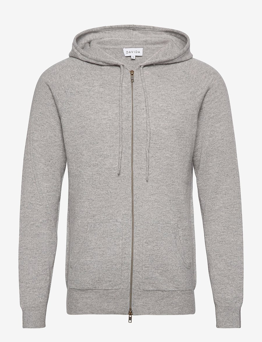 Davida Cashmere - Man Hood - pullover mit durchgehendem reißverschluss - light grey - 1