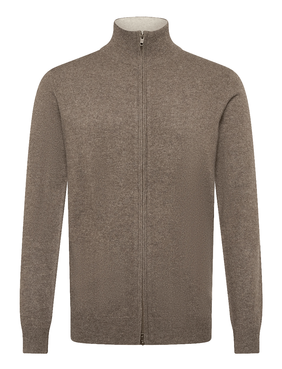 Davida Cashmere - man full zip - full zip tröjor - cacao - 0