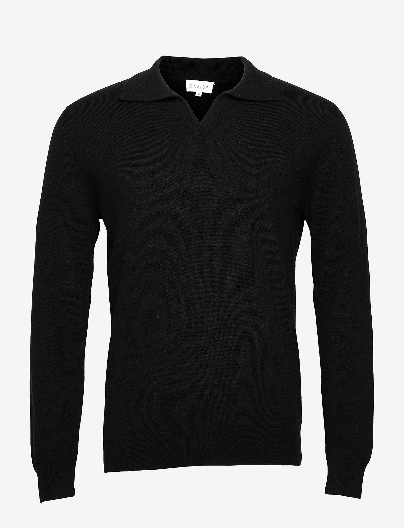 Davida Cashmere - Man Open Collar Sweater - trikotažiniai polo marškinėliai - black - 0