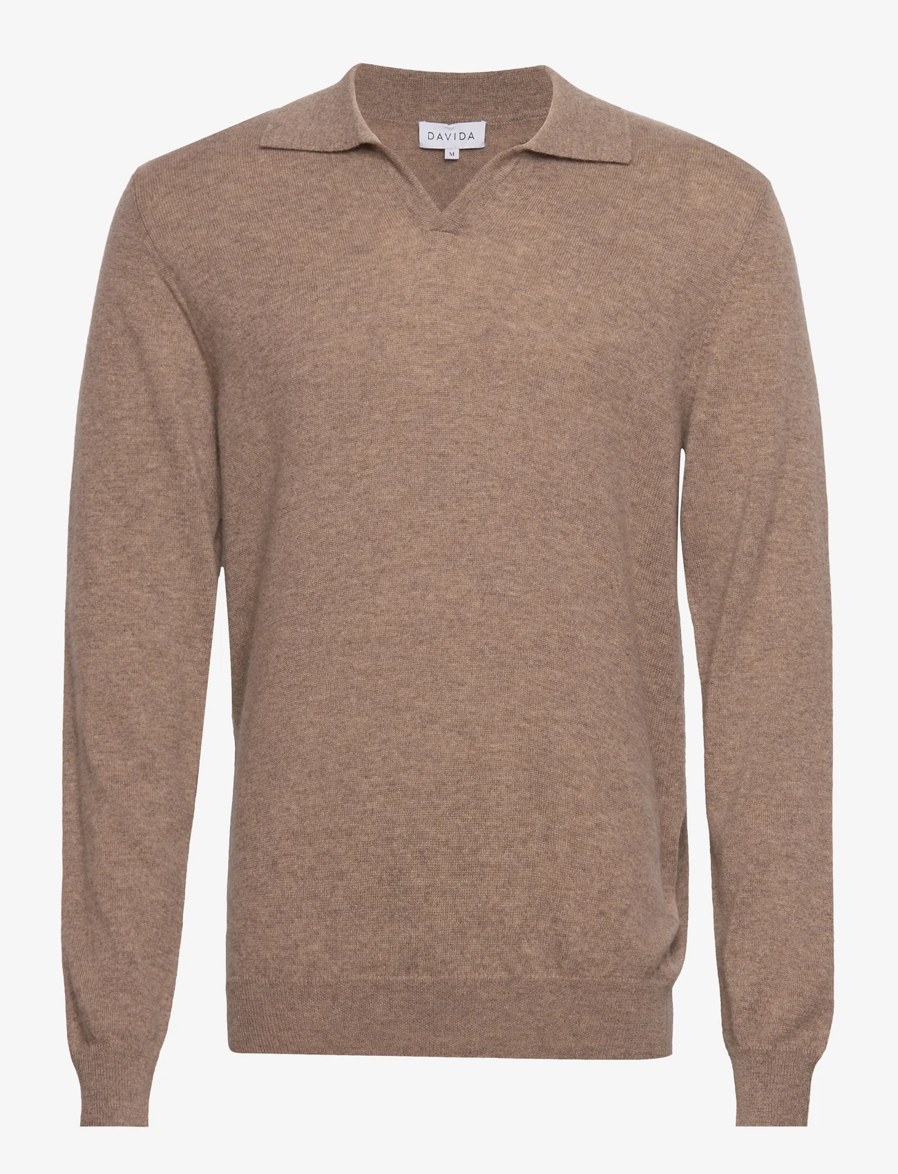 Davida Cashmere - Man Open Collar Sweater - knitted polos - mink - 0