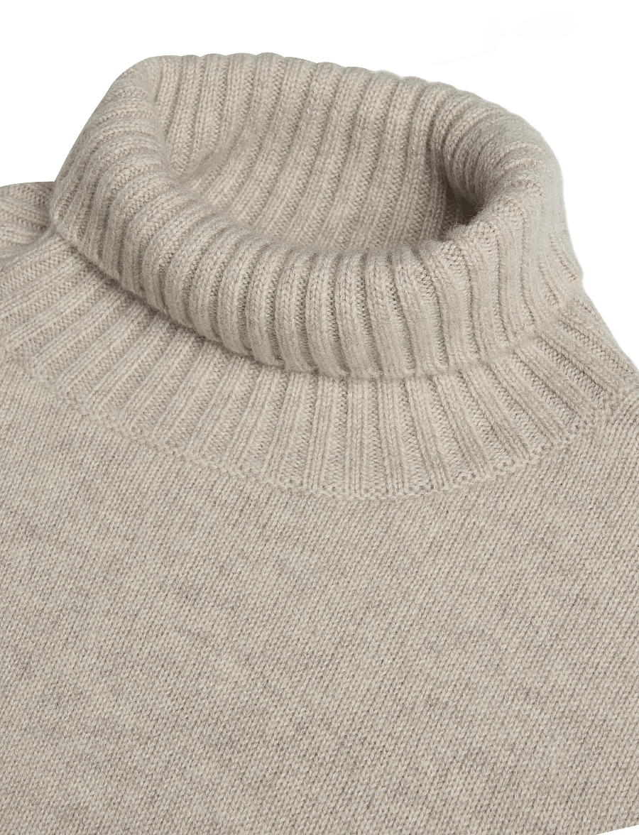 Davida Cashmere - man chunky roll neck sweater - kõrge kaelusega - sand - 2