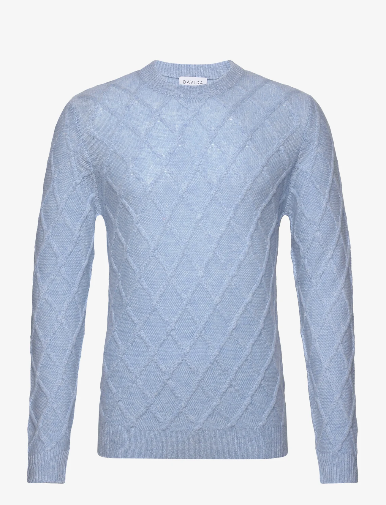 Davida Cashmere - Man O-neck Cable Sweater - adījumi ar apaļu kakla izgriezumu - blue fog - 0