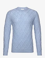 Man O-neck Cable Sweater - BLUE FOG