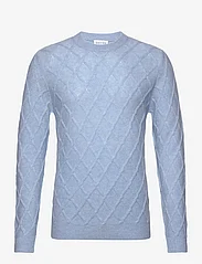Davida Cashmere - Man O-neck Cable Sweater - megztinis su apvalios formos apykakle - blue fog - 0