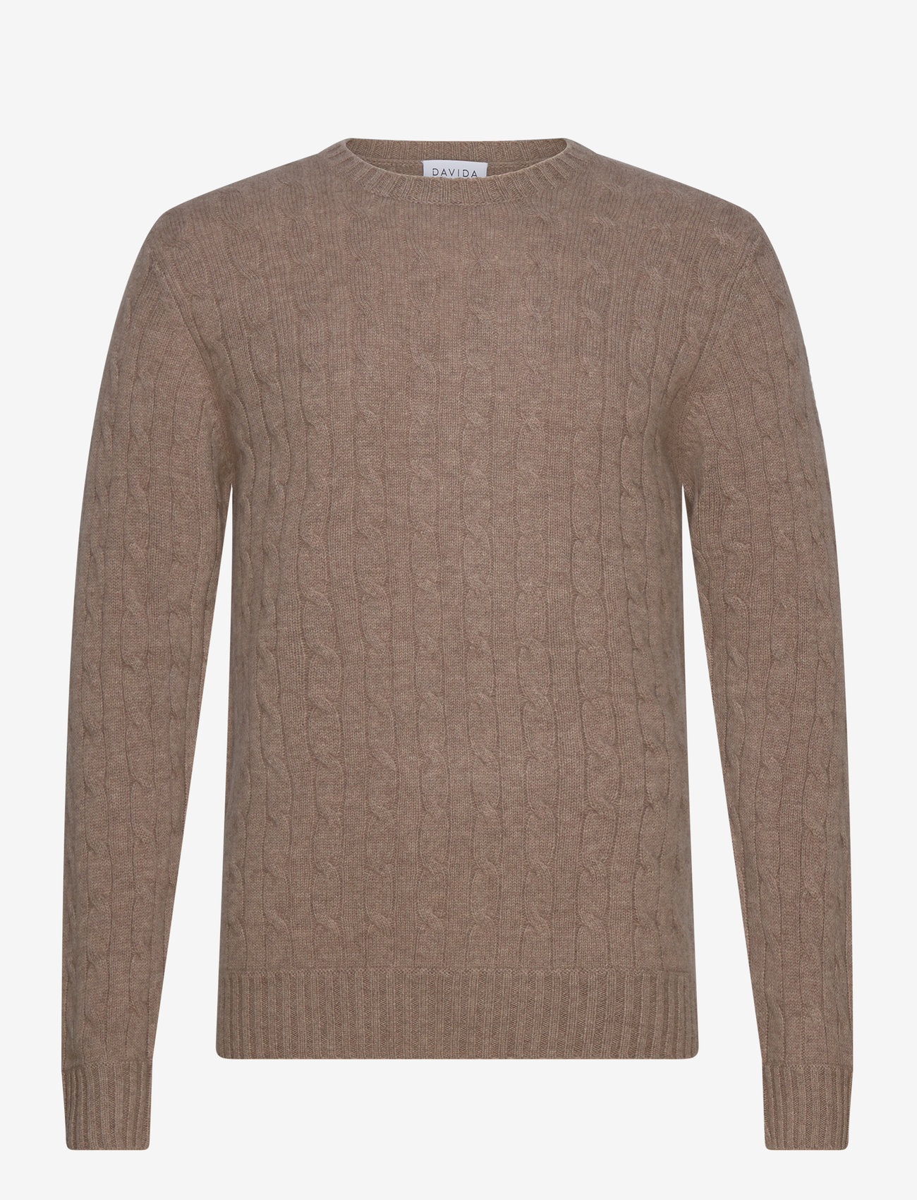 Davida Cashmere - Man O-neck Cable Sweater - herbstliche kleidung - mink - 0