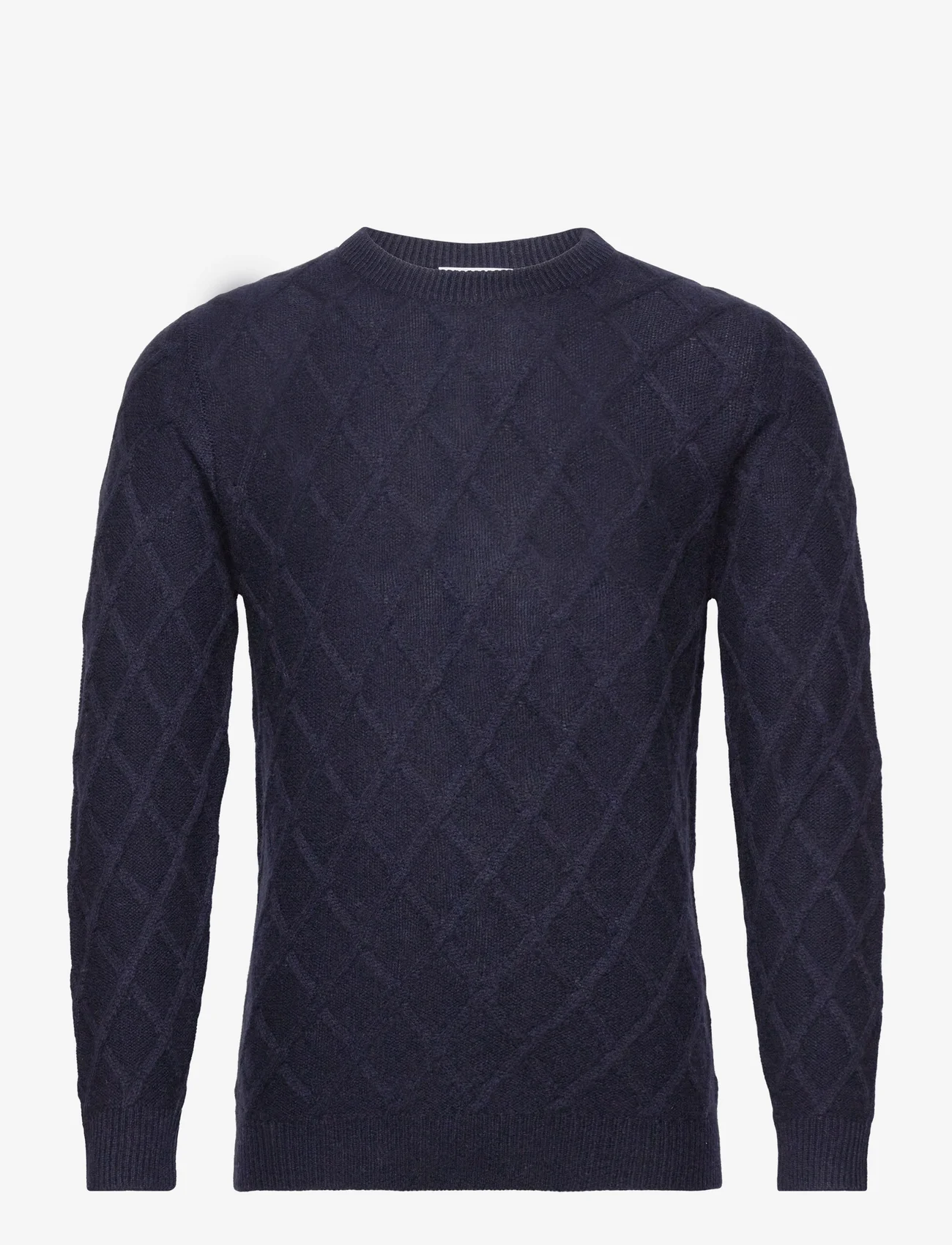 Davida Cashmere - Man O-neck Cable Sweater - megztinis su apvalios formos apykakle - navy - 0