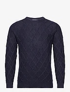 Man O-neck Cable Sweater - NAVY