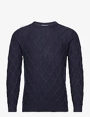 Davida Cashmere - Man O-neck Cable Sweater - Ümmarguse kaelusega kudumid - navy - 0