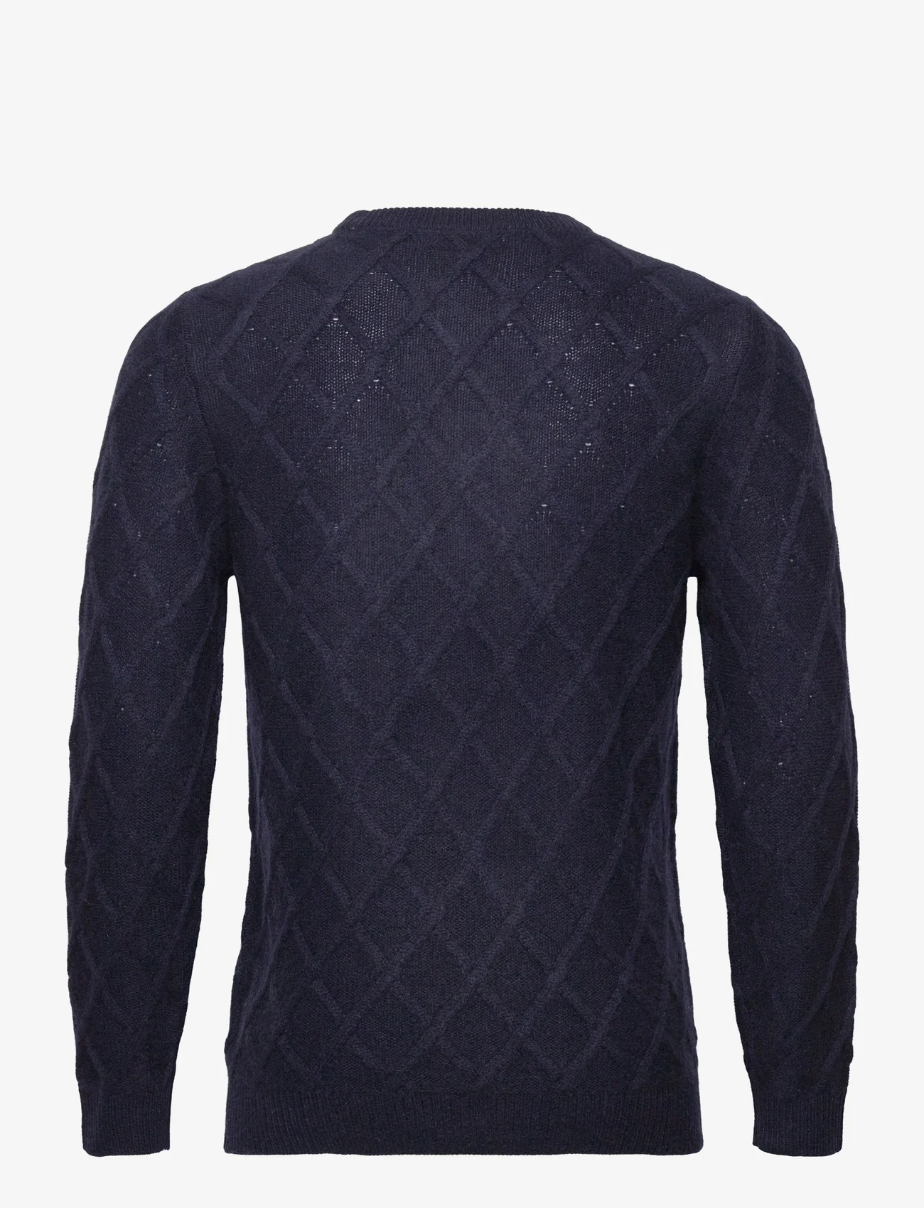 Davida Cashmere - Man O-neck Cable Sweater - knitted round necks - navy - 1