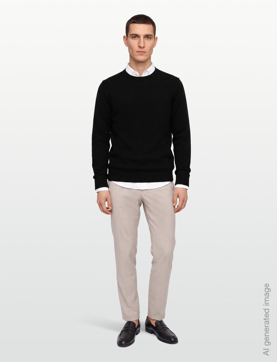 Davida Cashmere - Man Chunky O-neck Sweater - megztiniai su apvalia apykakle - black - 0