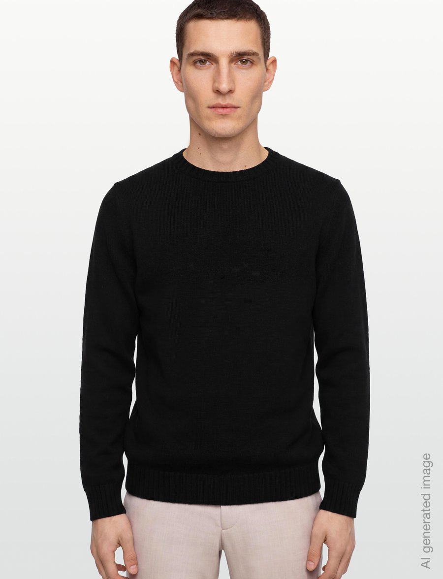 Davida Cashmere - Man Chunky O-neck Sweater - megztiniai su apvalia apykakle - black - 3