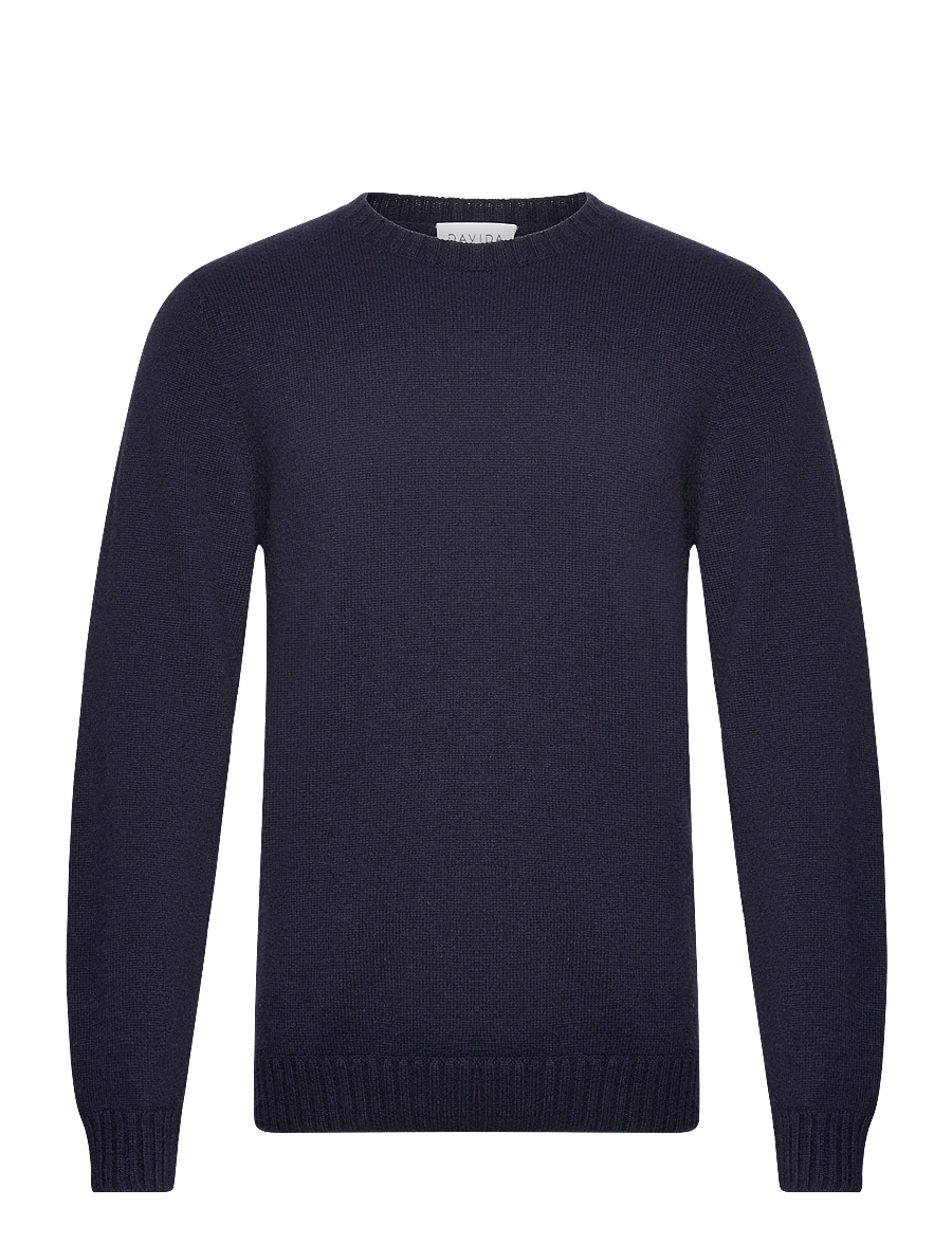 Davida Cashmere - man chunky o-neck sweater - rundhalsad - navy - 0
