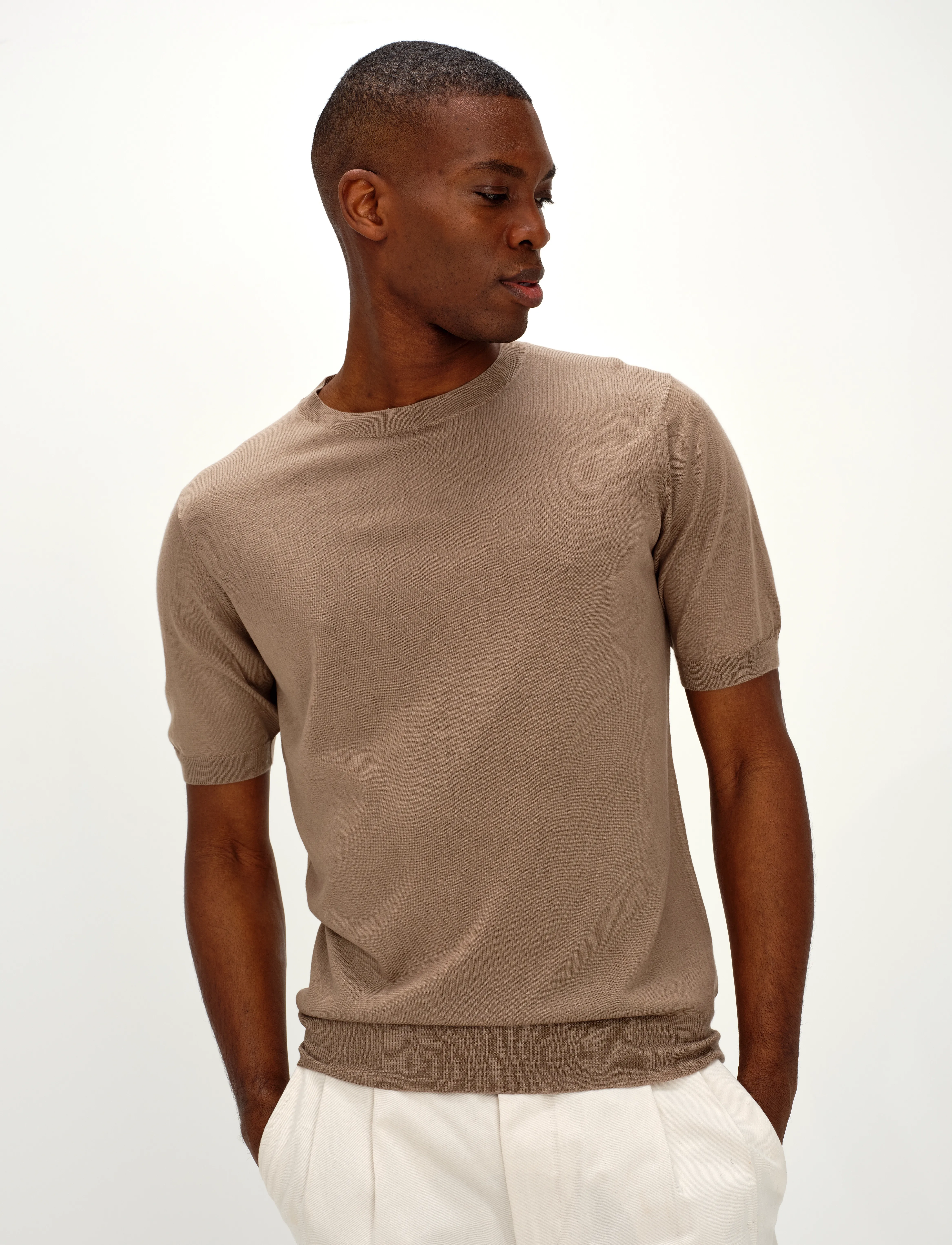 Davida Cashmere Man Fine Knit T-Shirt, S, Beige, T-Shirts > Kortærmede, Herre