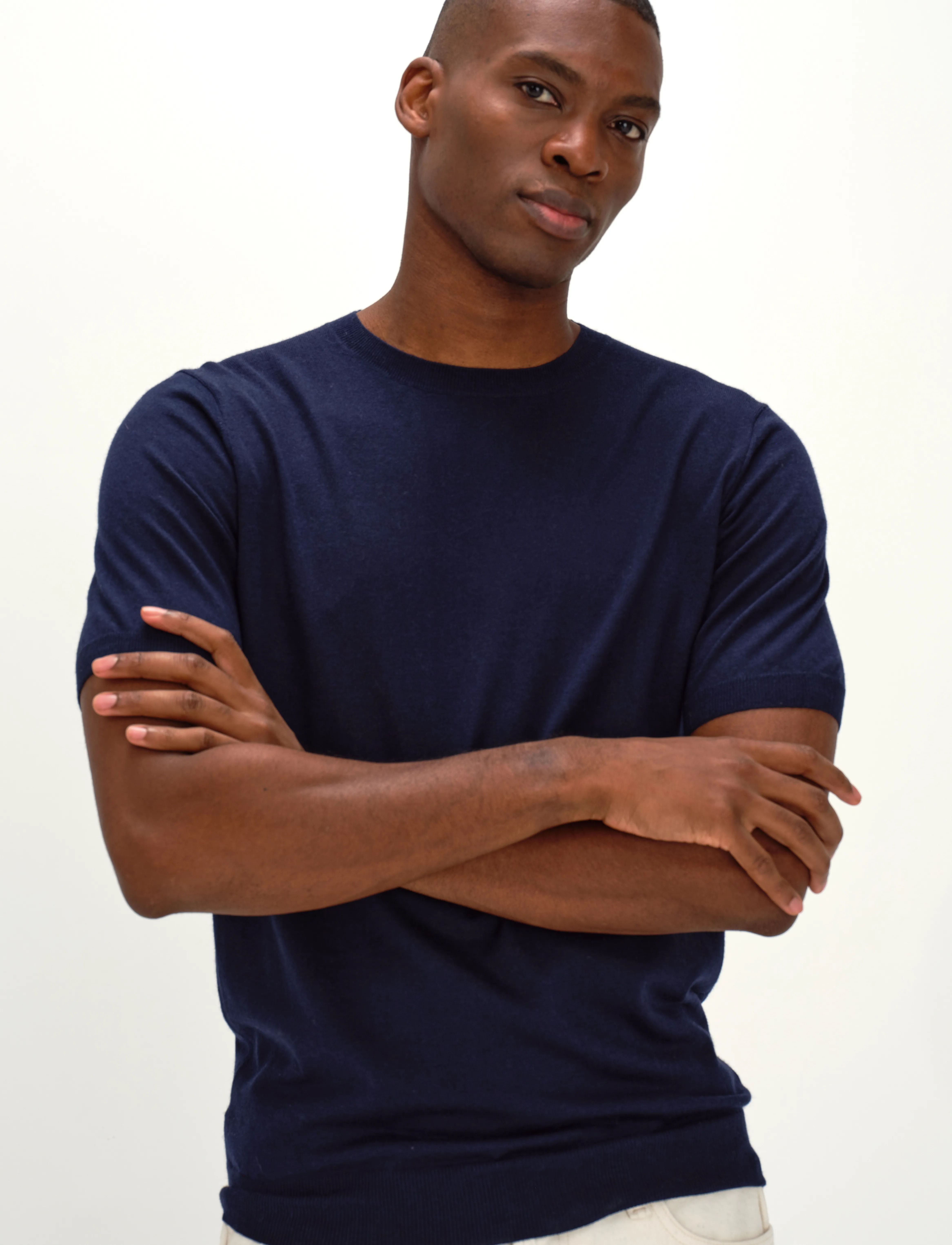 Davida Cashmere Man Fine Knit T-Shirt, S, T-shirts, Marineblau - Short-sleeved, Männerswear