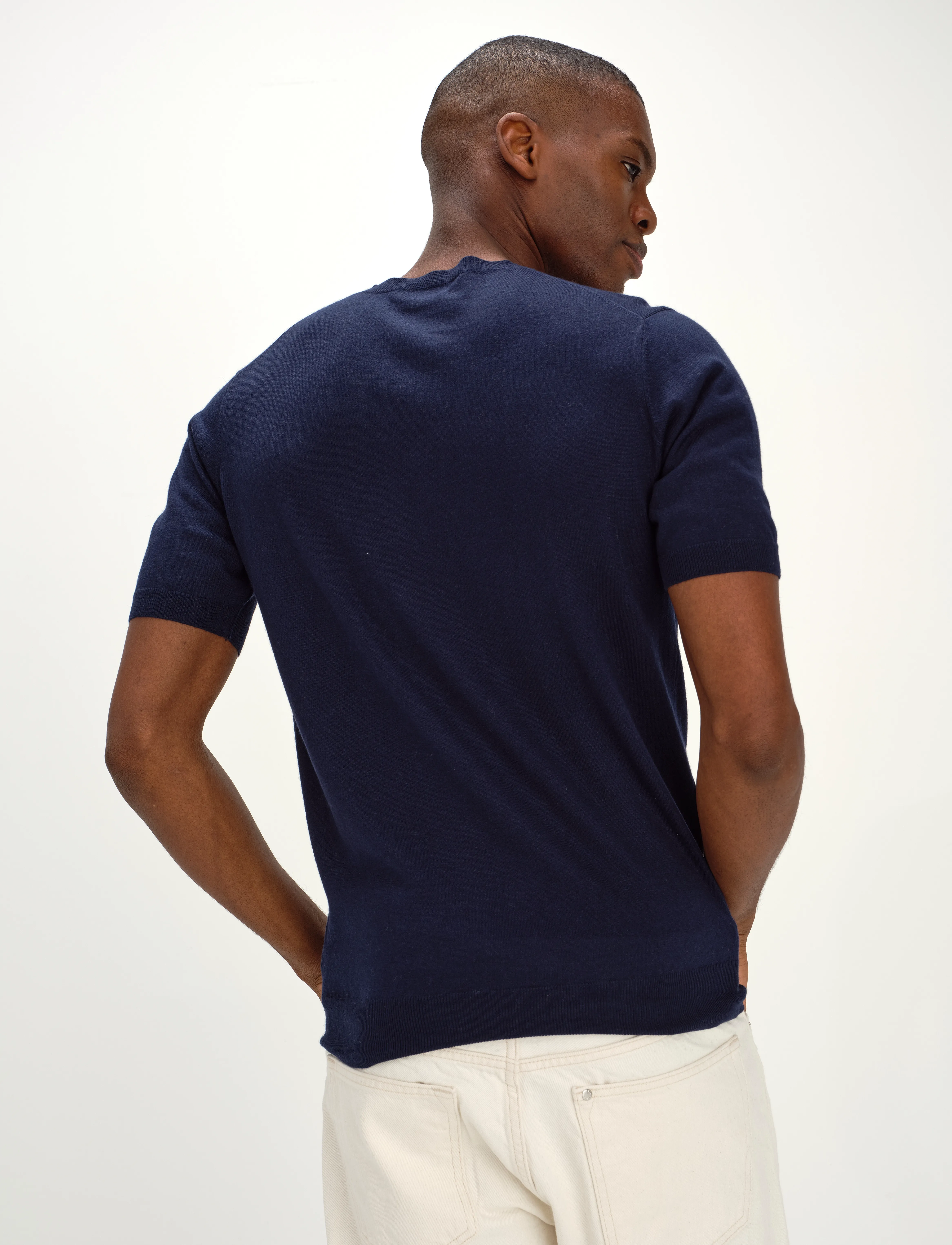 Davida Cashmere - Man Fine Knit T-shirt - kortærmede t-shirts - navy - 3