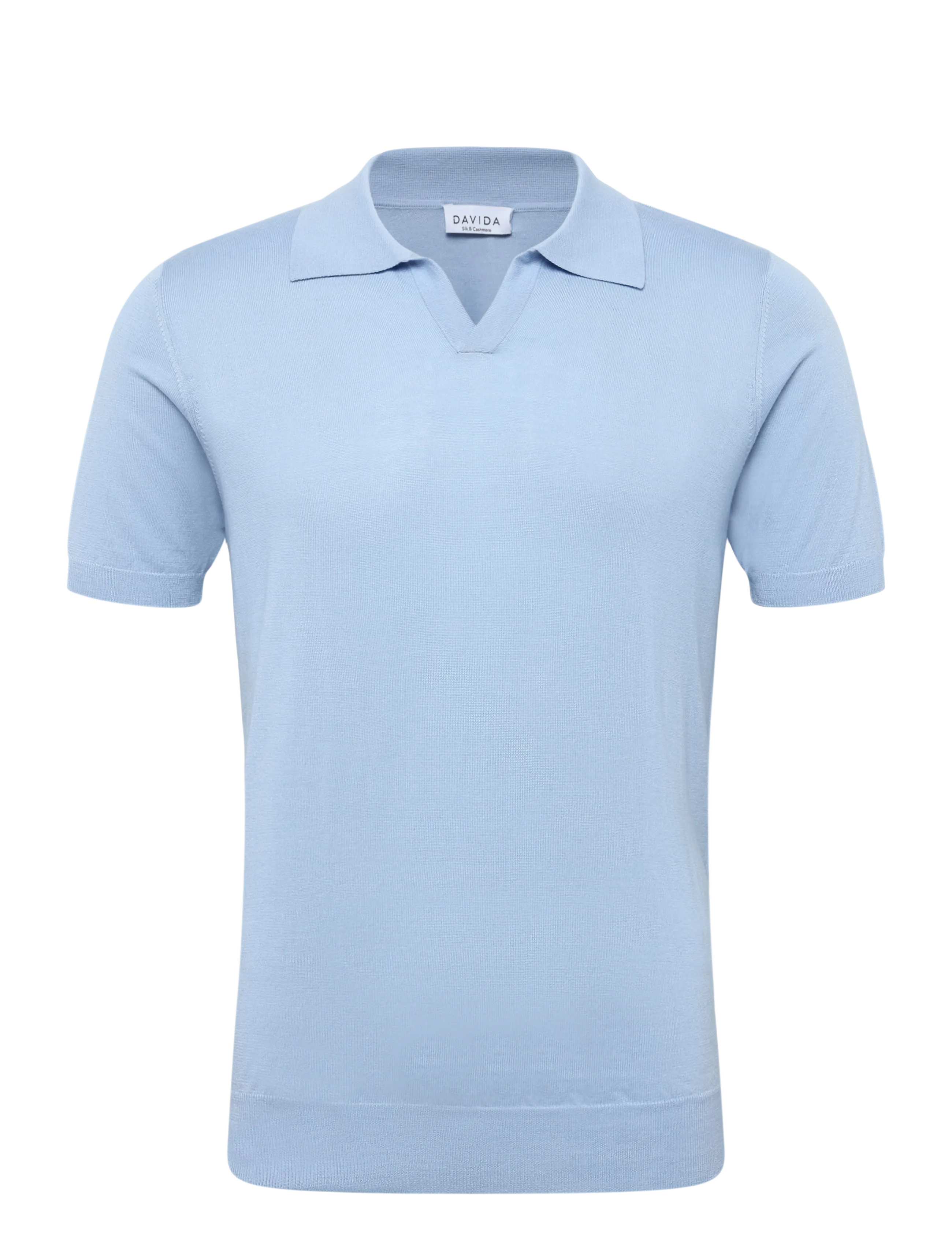 Davida Cashmere - Man Fine Knit Open Collar T-shirt - langärmlige strick-polohemden - light blue - 1