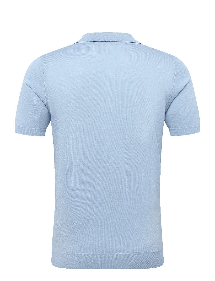 Davida Cashmere - Man Fine Knit Open Collar T-shirt - langärmlige strick-polohemden - light blue - 2