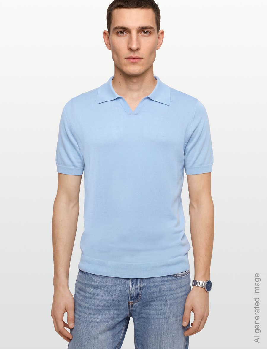 Davida Cashmere - Man Fine Knit Open Collar T-shirt - langärmlige strick-polohemden - light blue - 3