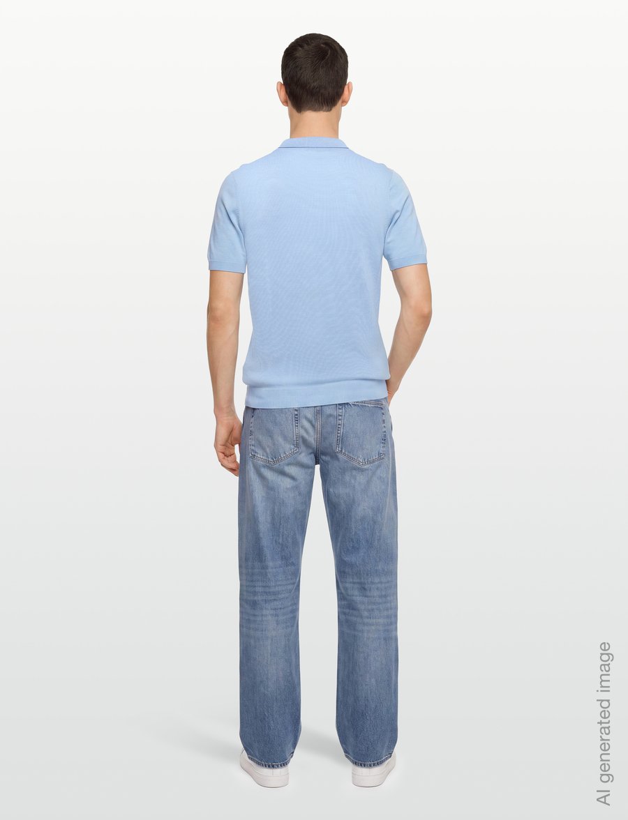 Davida Cashmere - Man Fine Knit Open Collar T-shirt - langärmlige strick-polohemden - light blue - 4