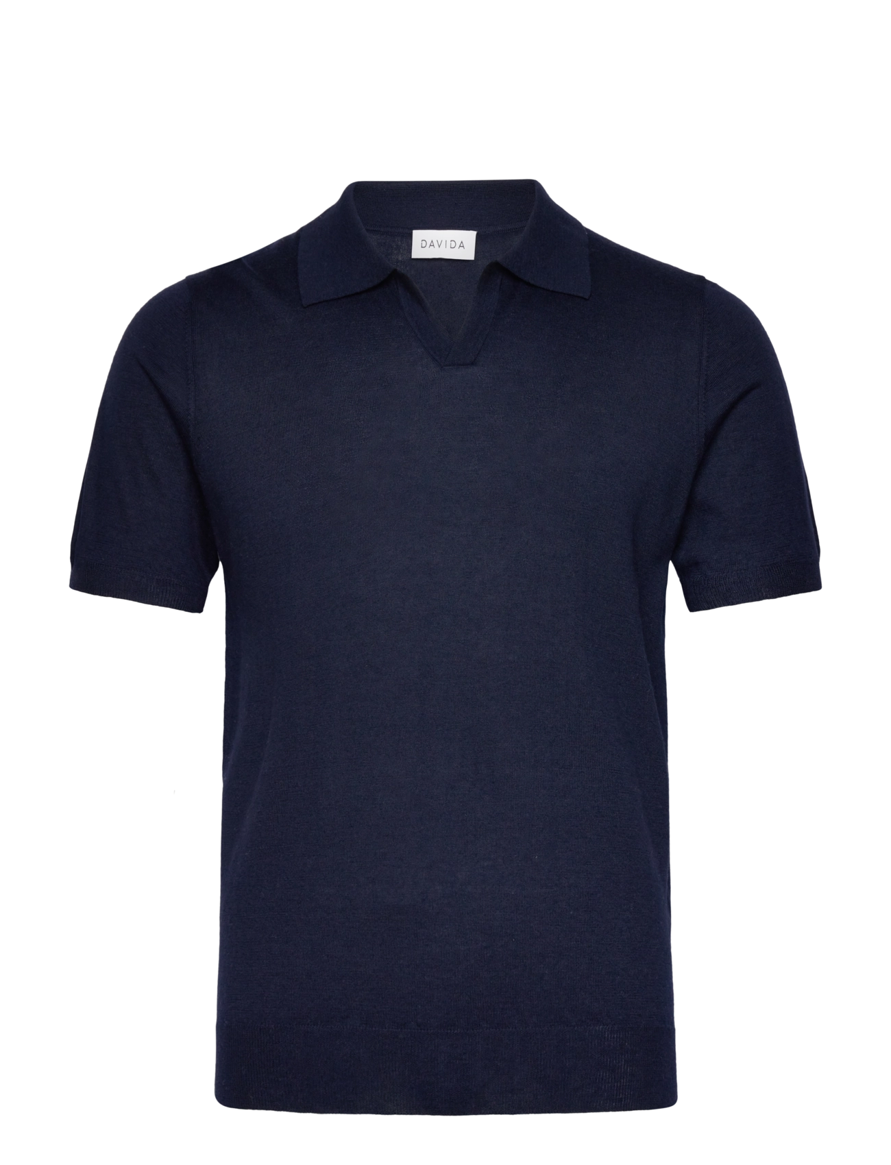 DAVIDA CASHMERE Man Fine Knit Open Collar T-Shirt Navy - XXL - Herren