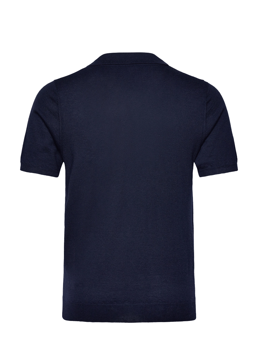 Davida Cashmere - Man Fine Knit Open Collar T-shirt - polostrik - navy - 1