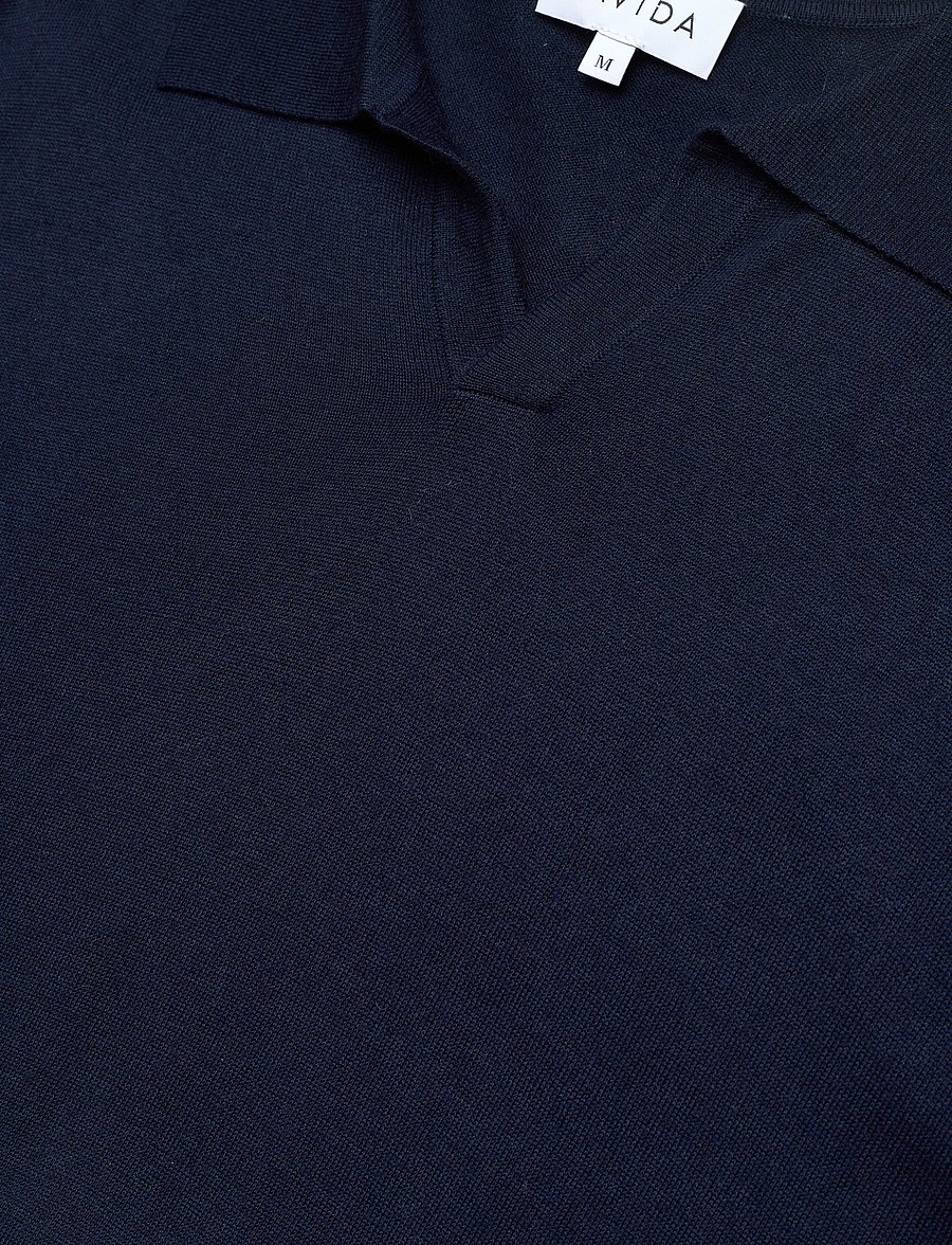 Davida Cashmere - Man Fine Knit Open Collar T-shirt - polostrik - navy - 2