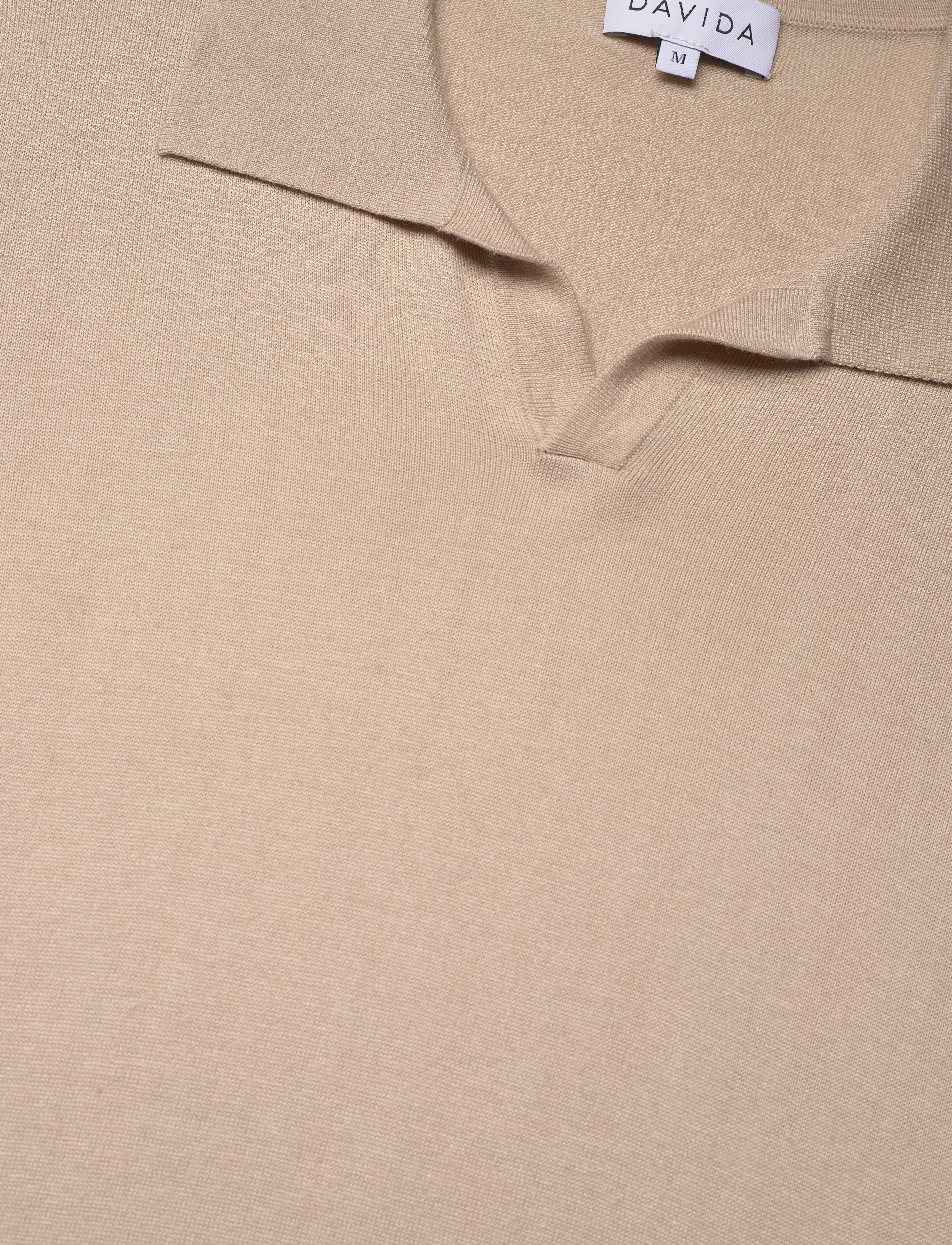Davida Cashmere - Man Fine Knit Open Collar T-shirt - mænd - sand stone - 2