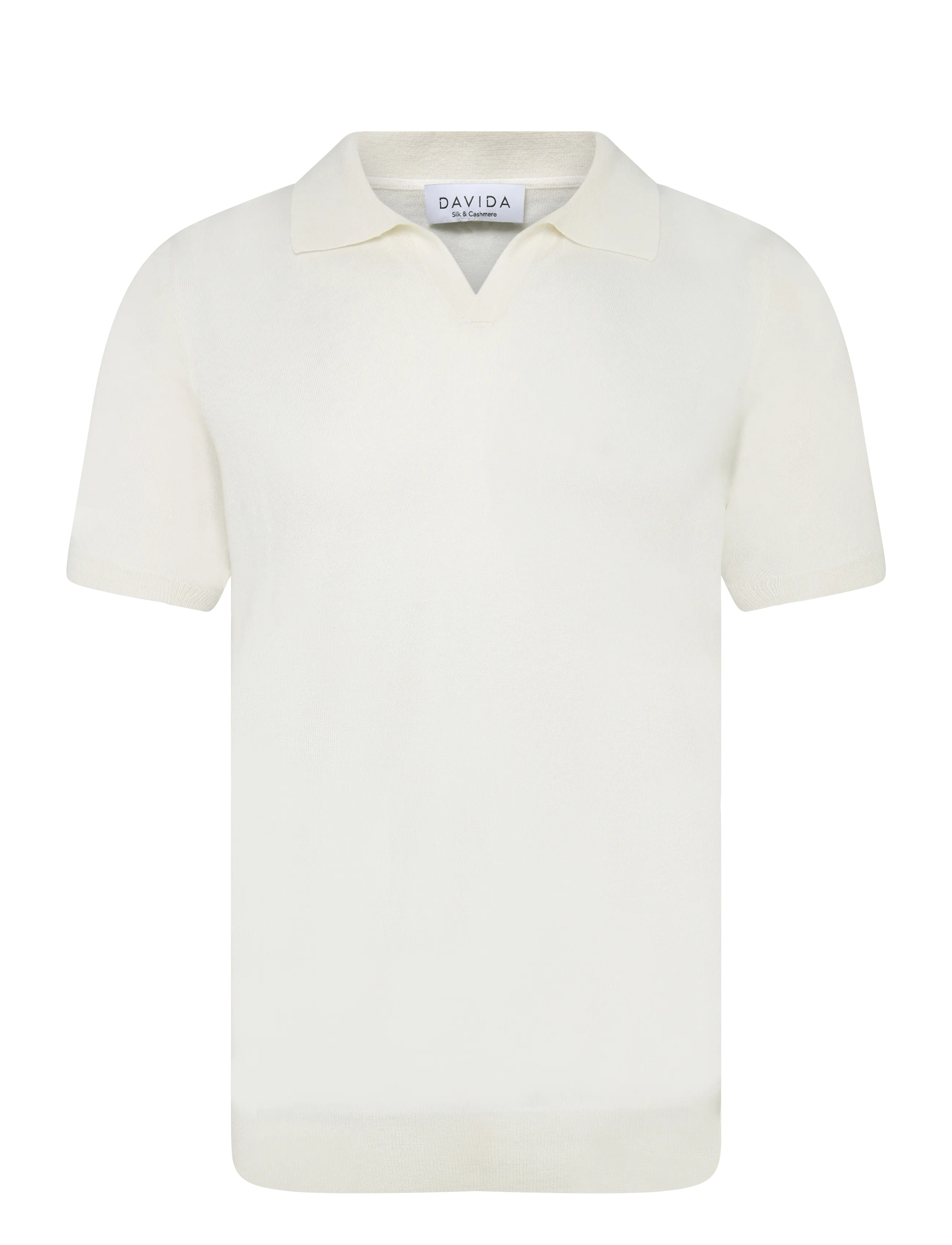 DAVIDA CASHMERE Man Fine Knit Open Collar T-Shirt Weiß - XL - Herren