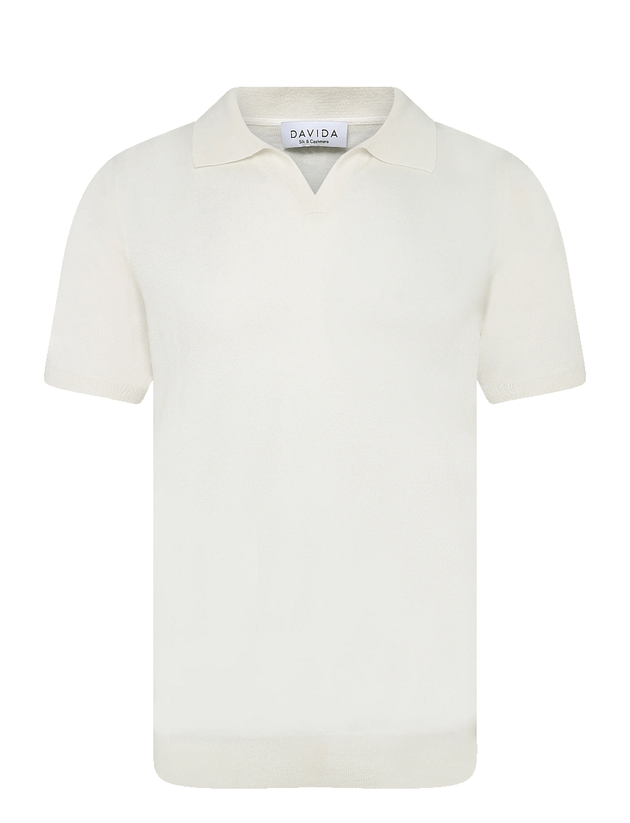 Davida Cashmere - Man Fine Knit Open Collar T-shirt - knitted polos - white - 1