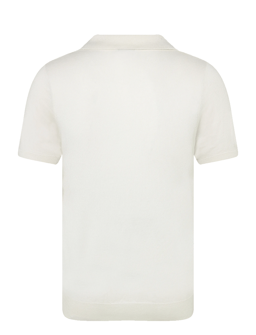 Davida Cashmere - Man Fine Knit Open Collar T-shirt - knitted polos - white - 2