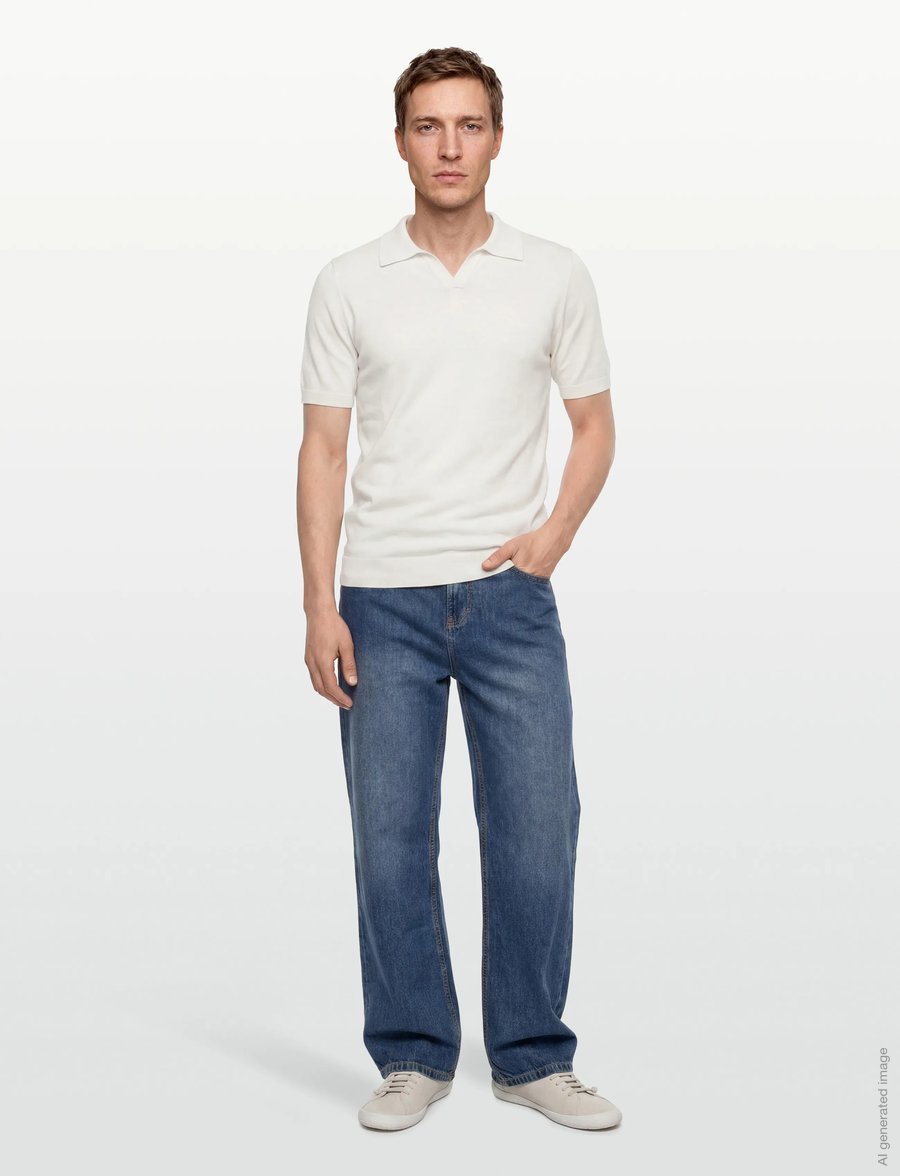 Davida Cashmere - Man Fine Knit Open Collar T-shirt - knitted polos - white - 0