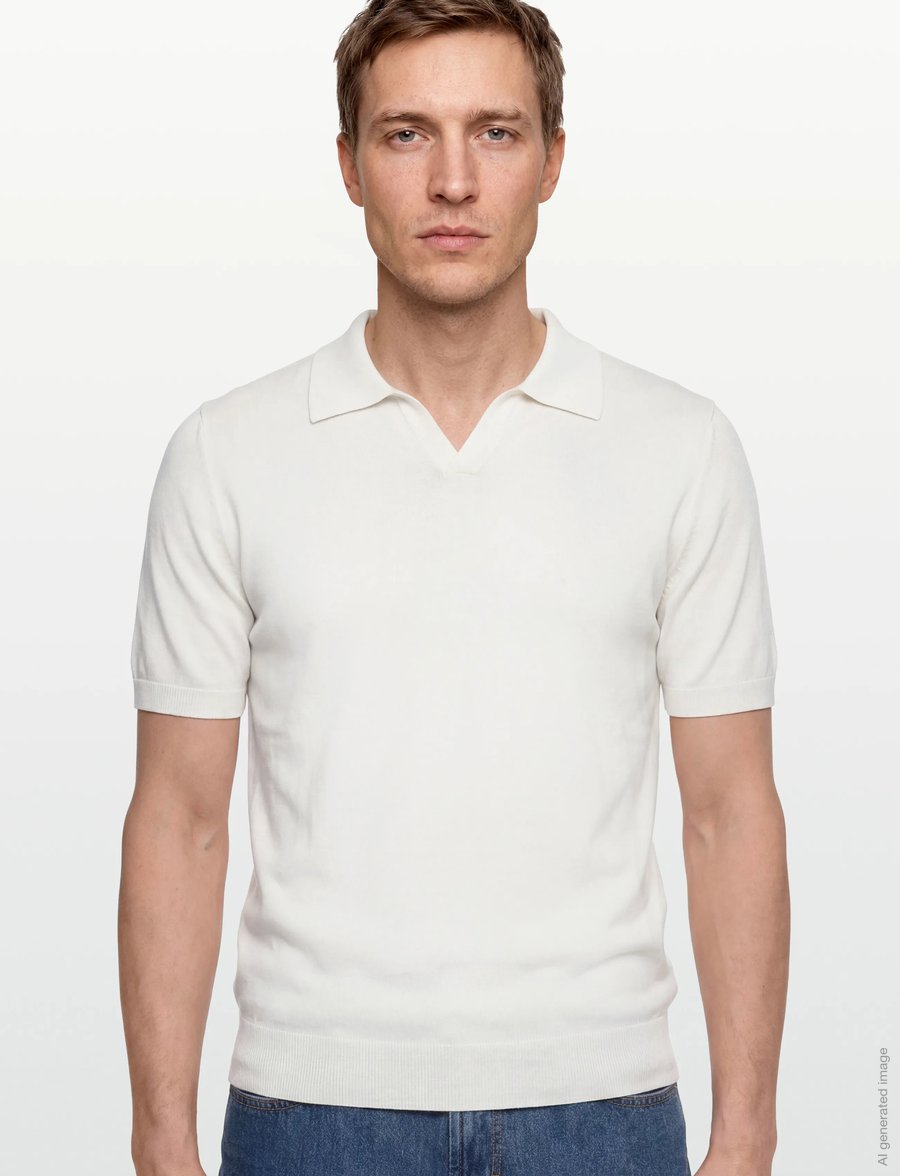 Davida Cashmere - Man Fine Knit Open Collar T-shirt - knitted polos - white - 3