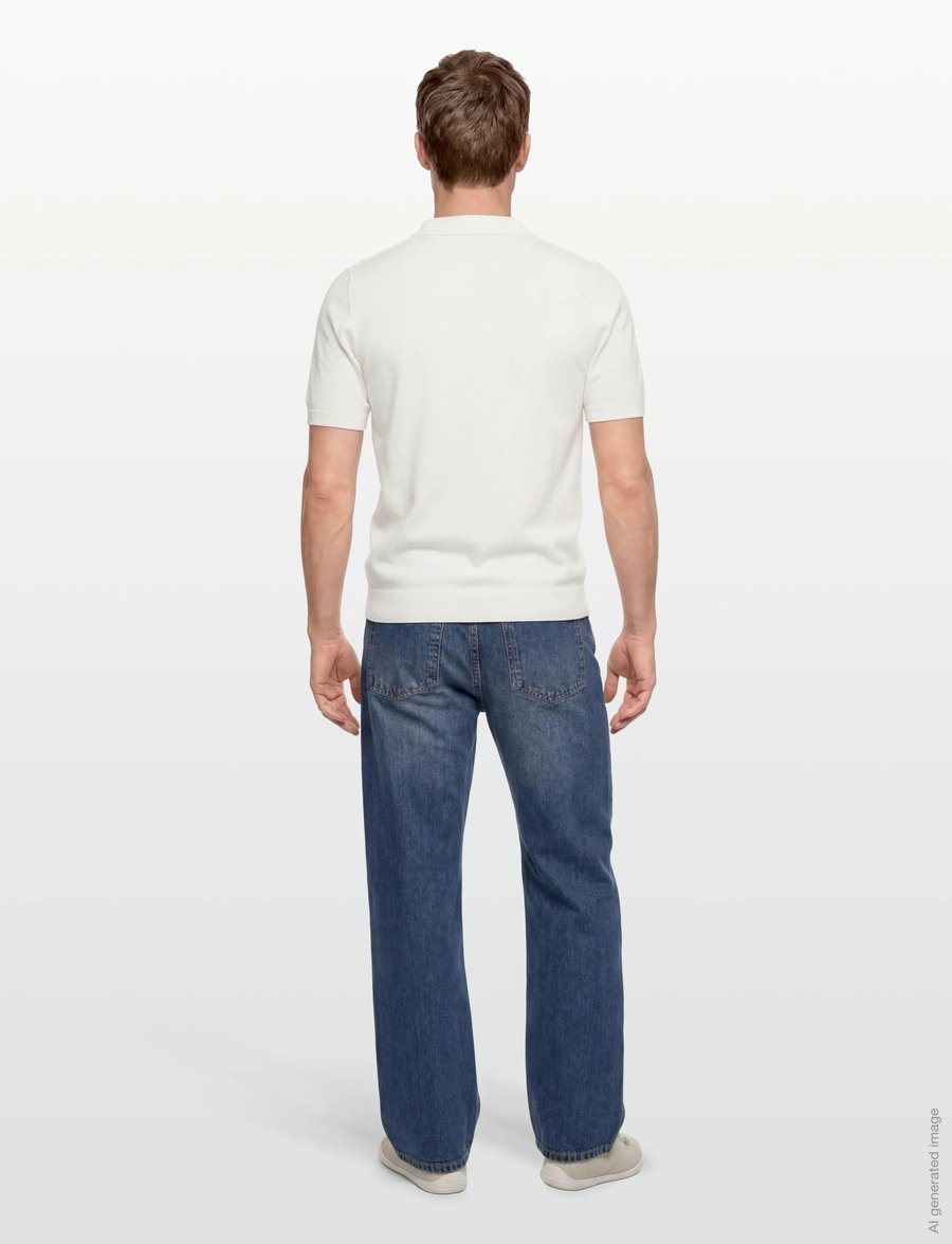 Davida Cashmere - Man Fine Knit Open Collar T-shirt - knitted polos - white - 4