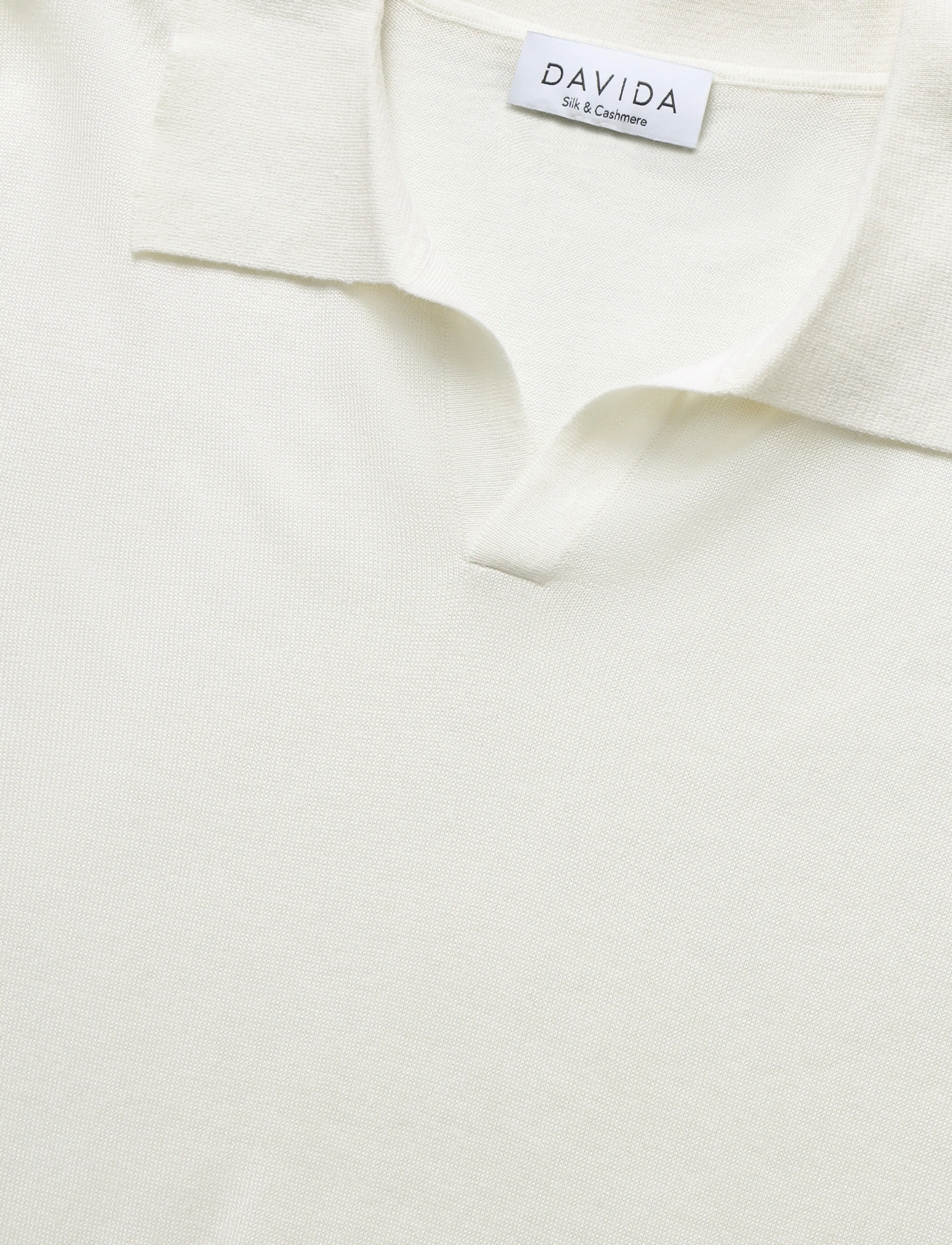 Davida Cashmere - Man Fine Knit Open Collar T-shirt - knitted polos - white - 5