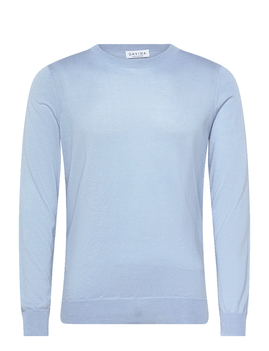 Davida Cashmere - Man Fine Knit O-neck Sweater - rund hals - blue fug - 1