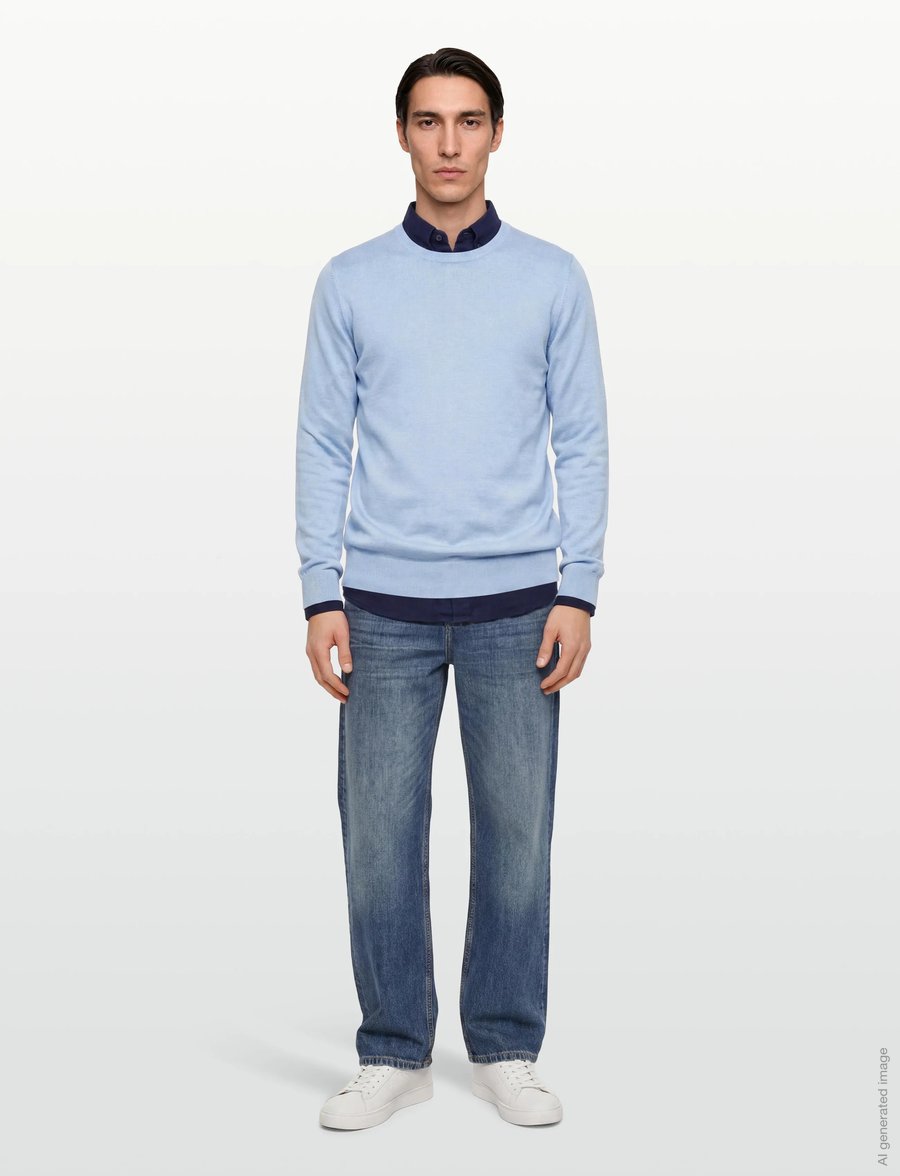 Davida Cashmere - Man Fine Knit O-neck Sweater - rund hals - blue fug - 0
